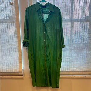 Schostal Green Button-Up Shirt Dress with pockets